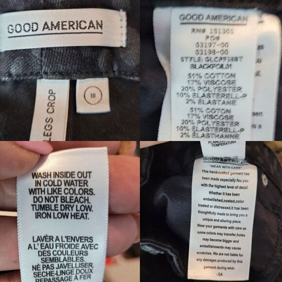 Good American Good Legs Crop Jeans 18 Black High Rise Dot Stretch City Baddie - Picture 3 of 9